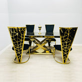 Elina Gold Marble Dining Table with Vienna Dining Chair