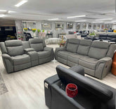 3+2 Grey Suede Leather Recliner Sofa Set - SOLID FURNITURE LTD