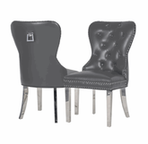 Pair of Mayfair Dark Grey PU Leather Dining Chair With Square Knocker Solid Furniture UK