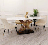 Orion Gold 1.8 Dining Table with Cream Luna Chairs SOLID FURNITURE