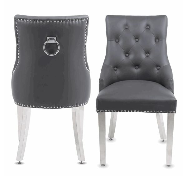 Pair of Valencia Grey PU Leather Dining Chair Ring Knocker