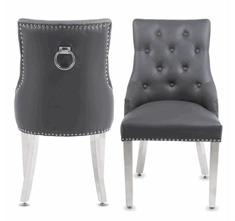 Pair of Valencia Grey PU Leather Dining Chair Ring Knocker