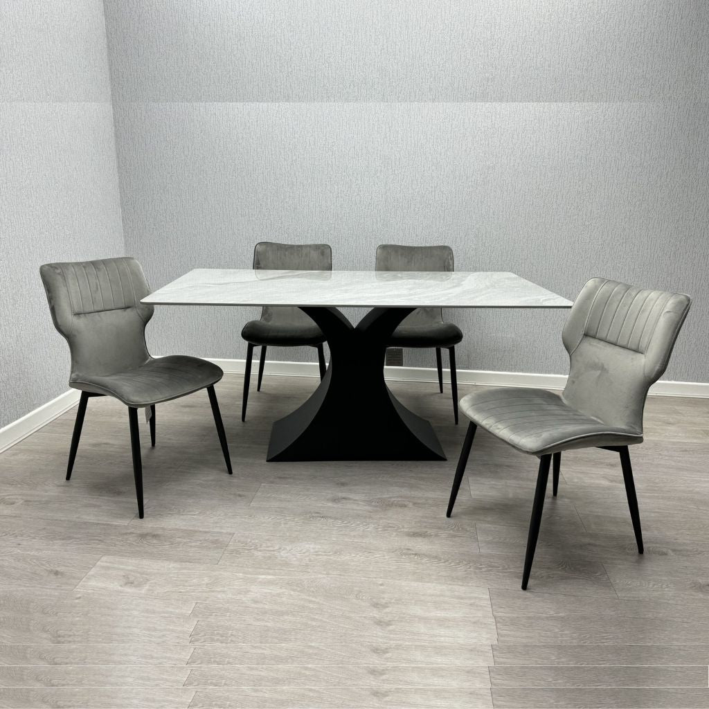 Caroline Grey Ceramic Top Dining Table with Windsor Chairs