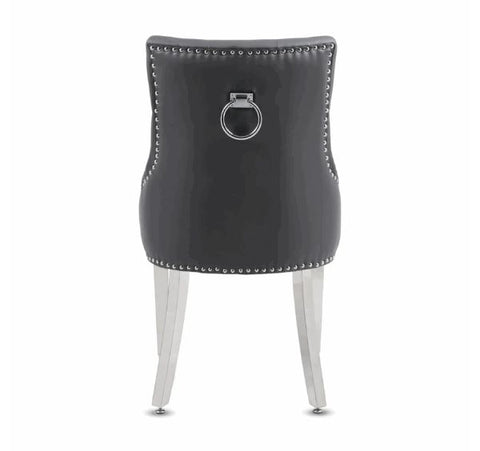 Pair of Valencia Grey PU Leather Dining Chair Ring Knocker