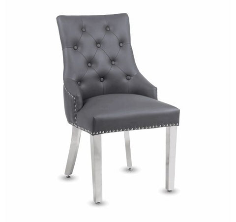 Pair of Valencia Grey PU Leather Dining Chair Ring Knocker