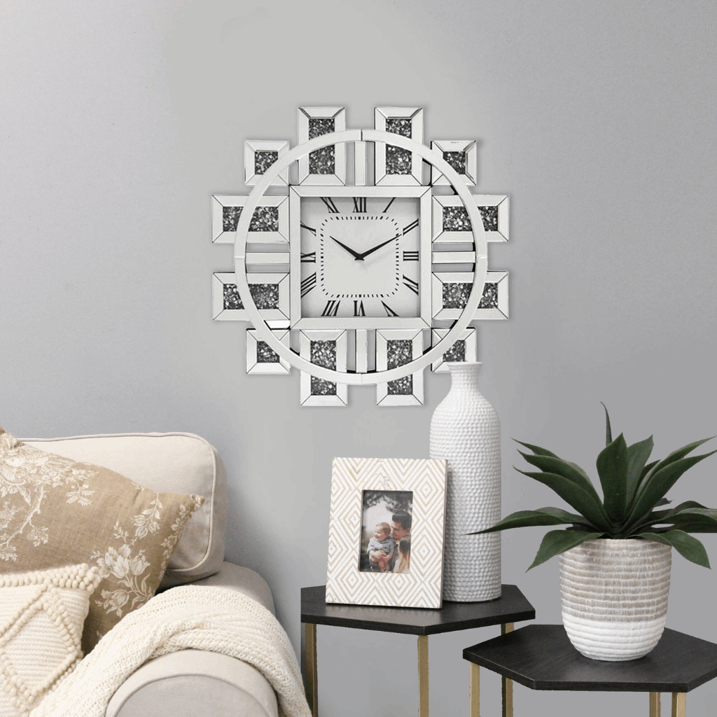 Axel Crushed Diamond Wall Clock Solid Furniture UK