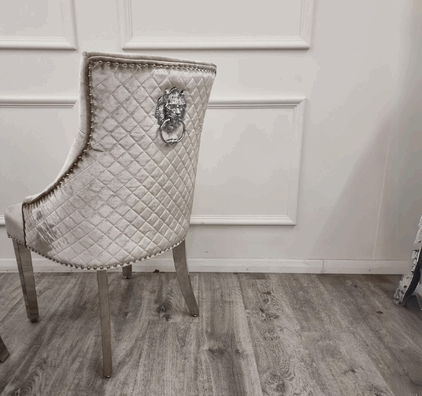 Bentley Chrome Beige Velvet Dining Chairs (3)