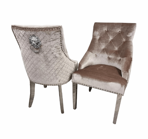 Bentley Chrome Beige Velvet Dining Chairs (3)