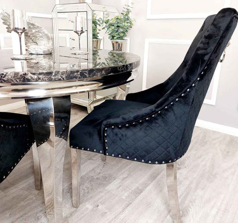 Bentley Chrome Black Velvet Dining Chair SOLID FURNITURE