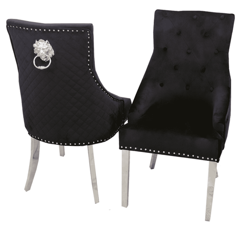 Bentley Chrome Black Velvet Dining Chair SOLID FURNITURE