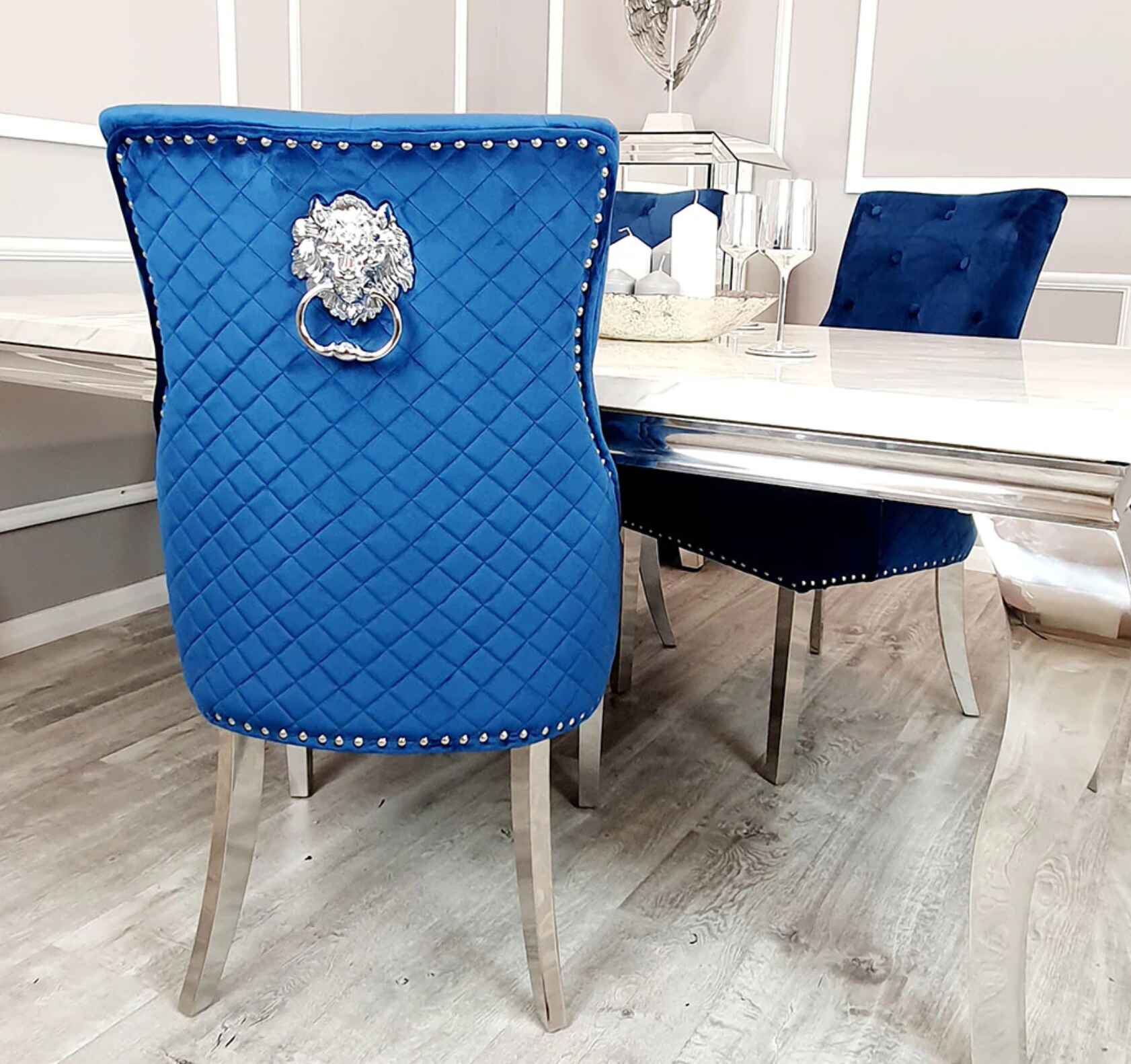 Bentley Chrome Blue Velvet Dining Chair SOLID FURNITURE