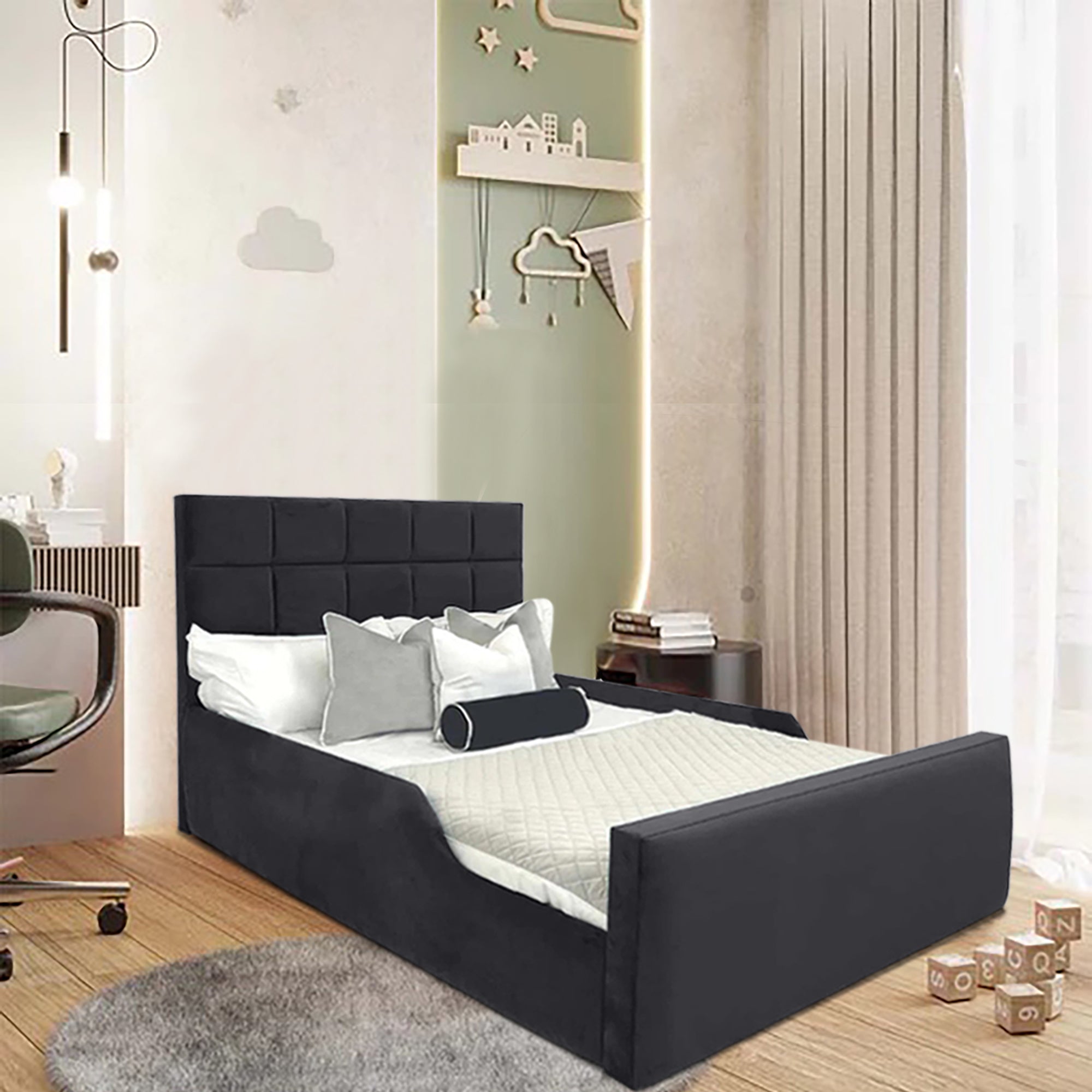 Carter Kids Bed Plush Velvet with Safety Siderails - Exclusive Interior