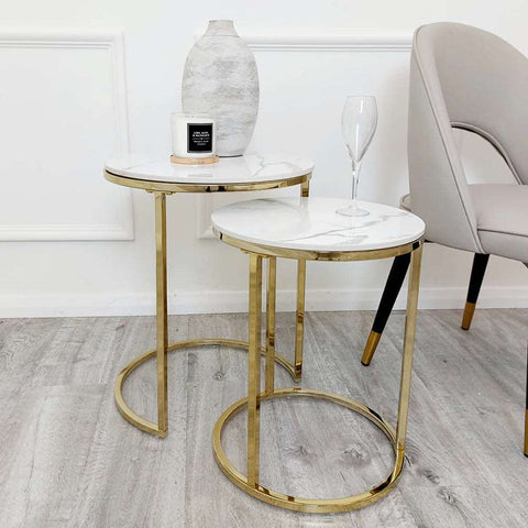 Cato nest of 2 gold side tables solid furniture uk