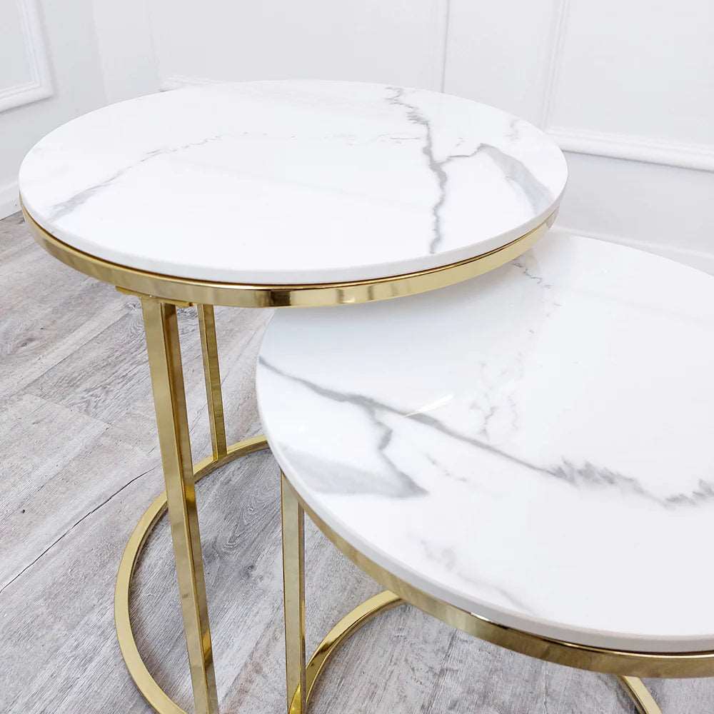 Cato nest of 2 gold side tables solid furniture uk