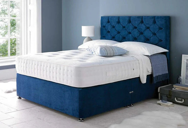 Chesterfield blue velvet Divan Bed 