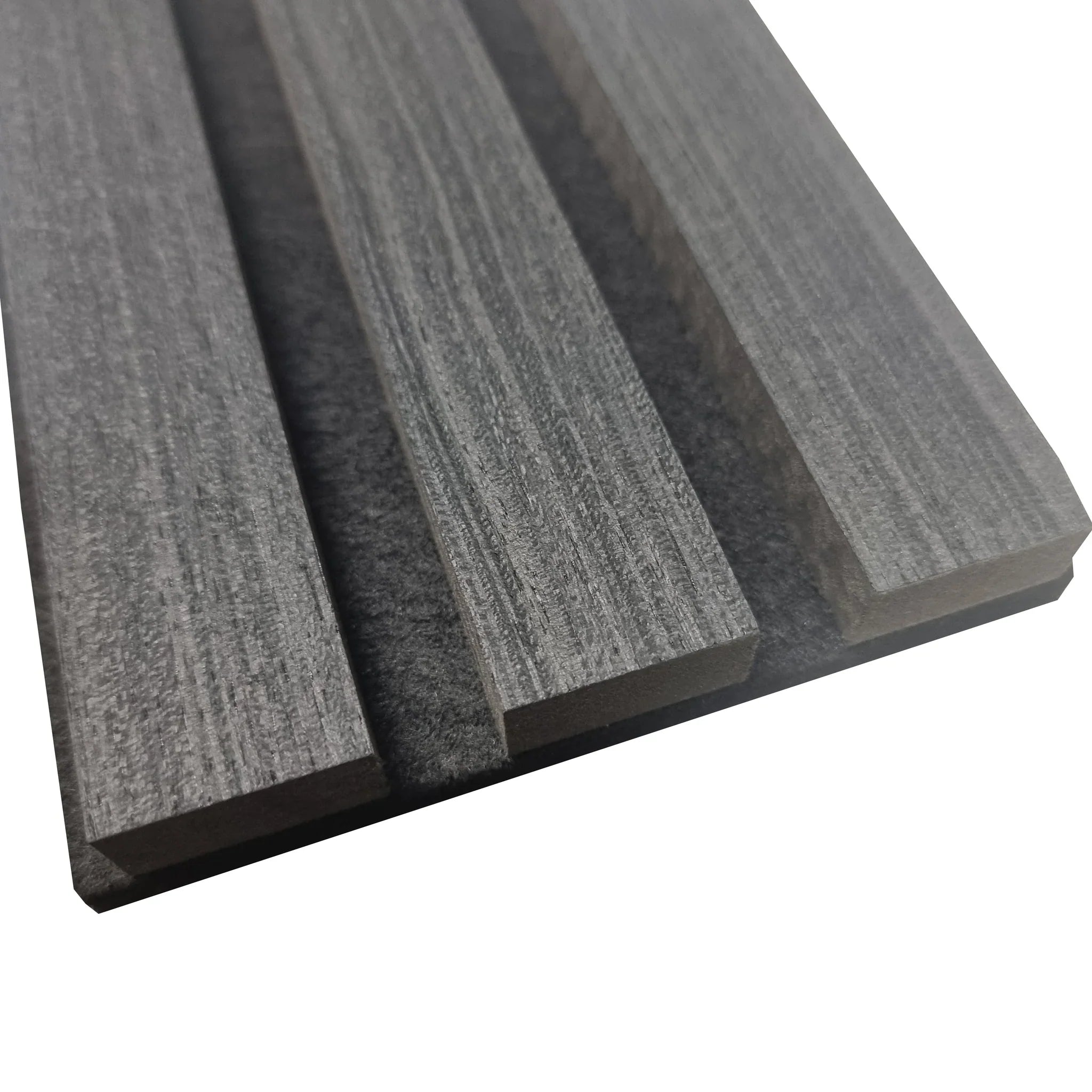 Close-up of real wood charcoal slats in wall panel