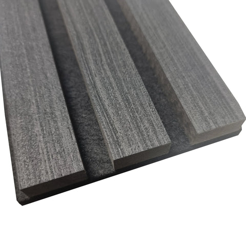 Close-up of real wood charcoal slats in wall panel