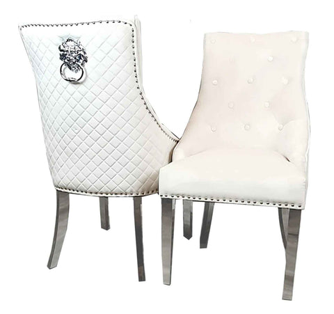 Bentley Chrome Cream Velvet Dining Chair SOLID FURNITURE