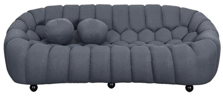 Elegant grey 3-seater sofa with boucle fabric and deep cushions.