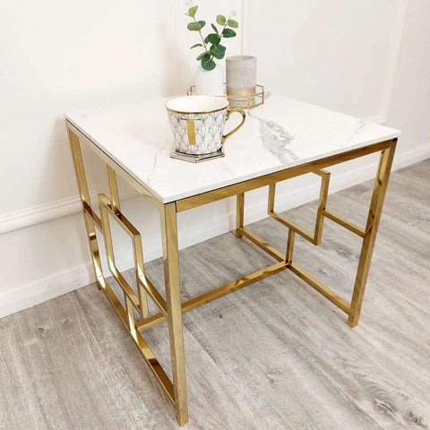 Geo Gold Lamp Table Solid Furniture UK