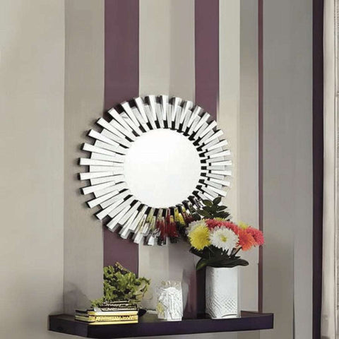 Hanging Round Mirror Sunburst Silver