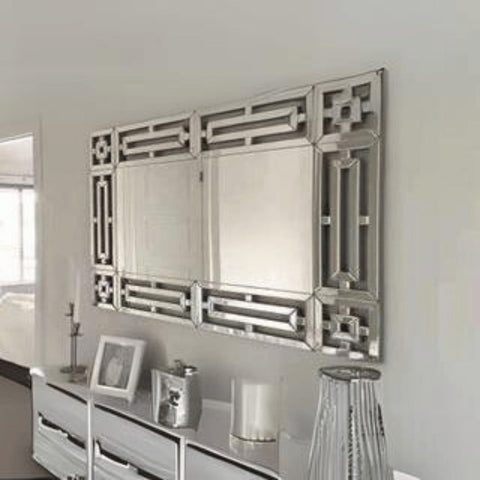 Large Rectangular Decorative Wall Mirror Silver SOLID FURNITURE LTD