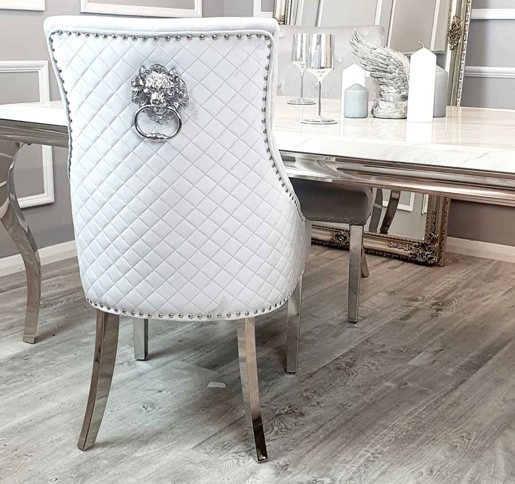 Bentley Chrome Light Grey Velvet Dining Chair SOLID FURNITURE