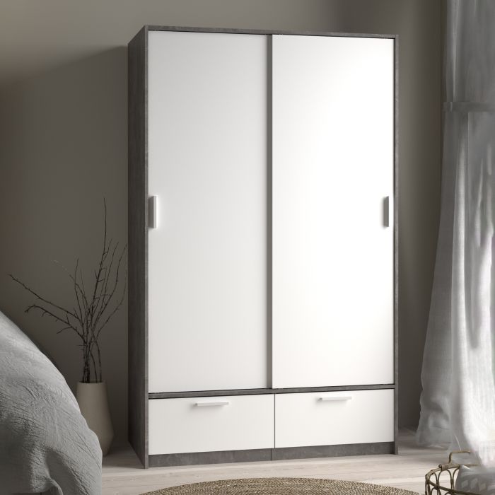 Line White & Concrete Sliding Door Wardrobe - Exclusive Interior