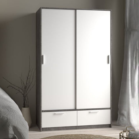 Line White & Concrete Sliding Door Wardrobe - Exclusive Interior
