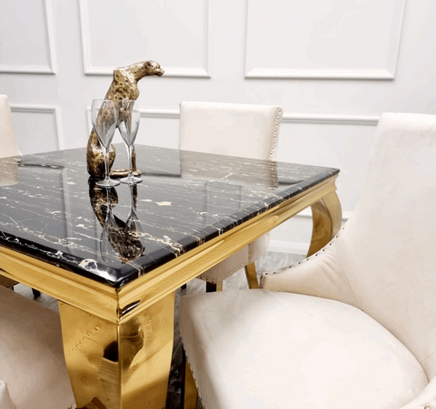 Louis Gold Black & Gold Marble Table  with Kensington Dining Chair