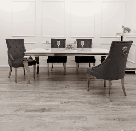 Louis Silver Grey Marble Table with Grey Majestic Chairs
