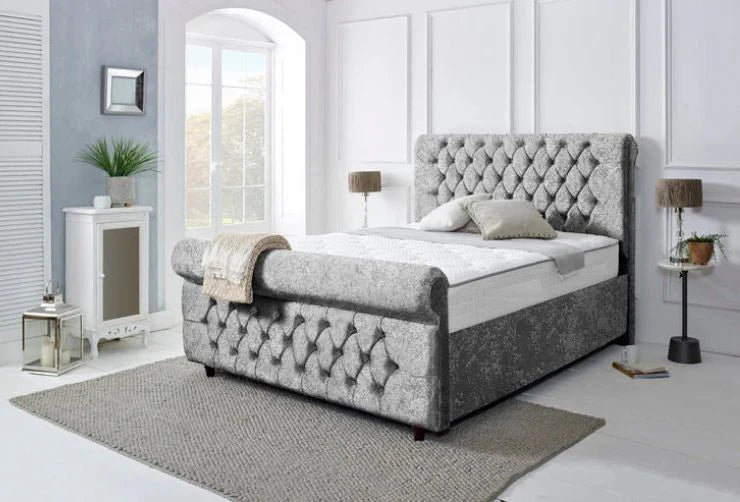 Melbourne Fabric Bed in Grey Color 
