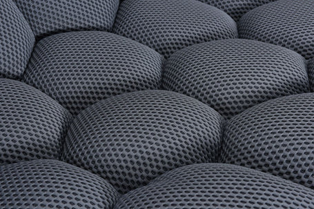 Modern grey boucle fabric sofa with bubble design, 225cm wide.