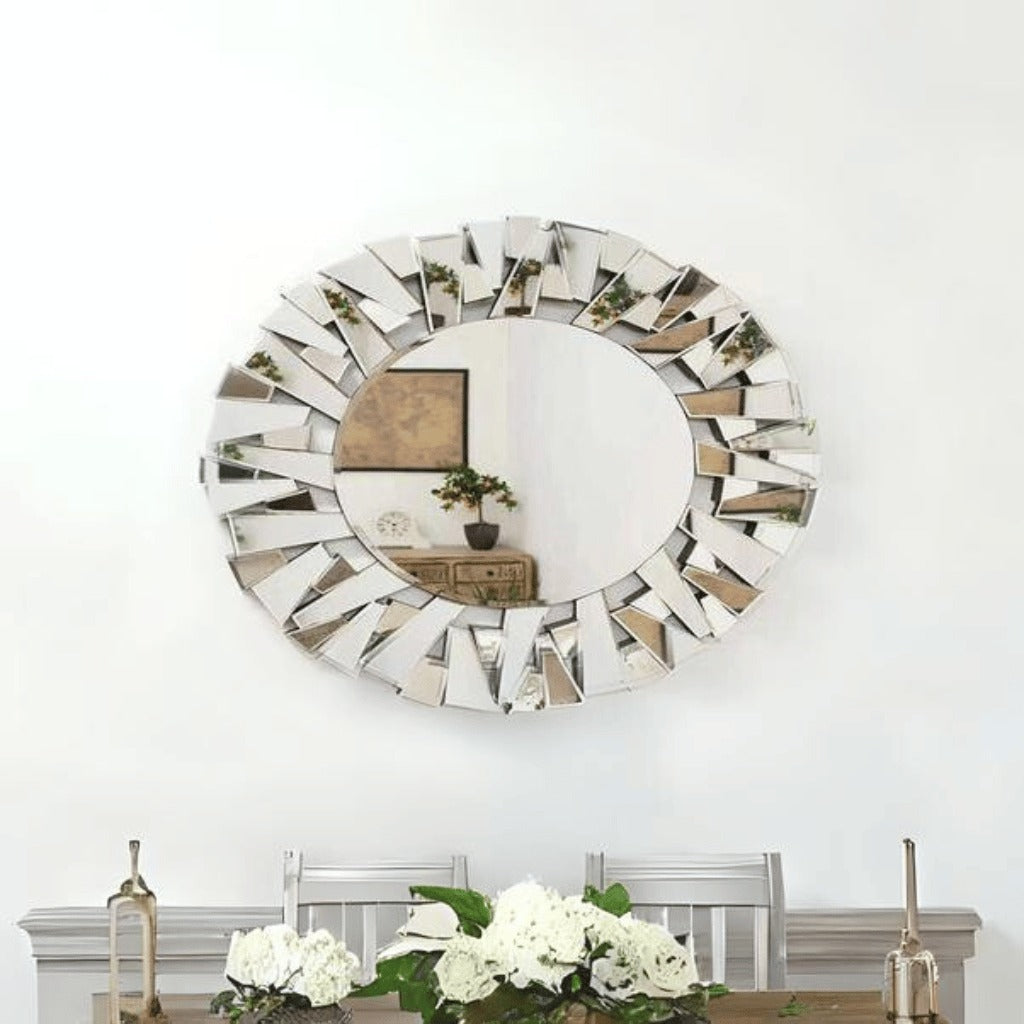 Multi Facet Sunburst Round Wall Mirror SOLID FURNITURE LTD