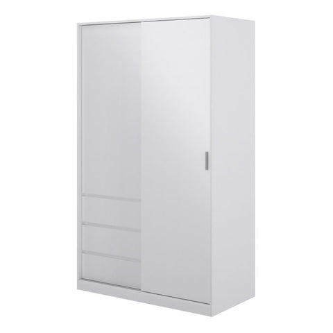 Side View Naia High Gloss White 2 Doors Wardrobe