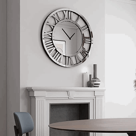 Numeral Silver Mirrored Wall Clock Solid Furniture UK