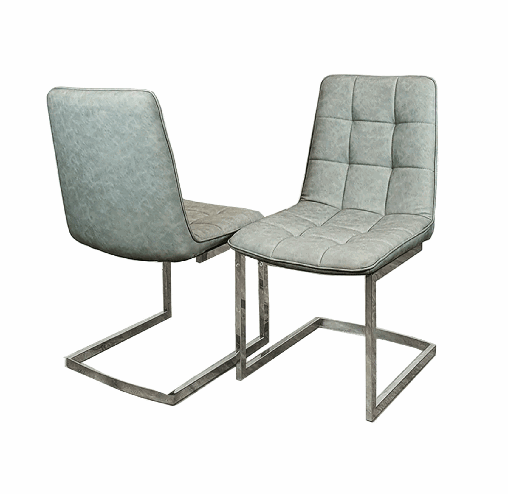 Pair of Tara Light Grey Faux Leather Dining Chair Solid Furniture UK