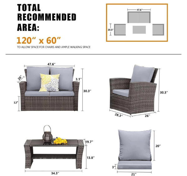 Rattan 4 Seater Dining Set Outdoor Furniture Waterproof 