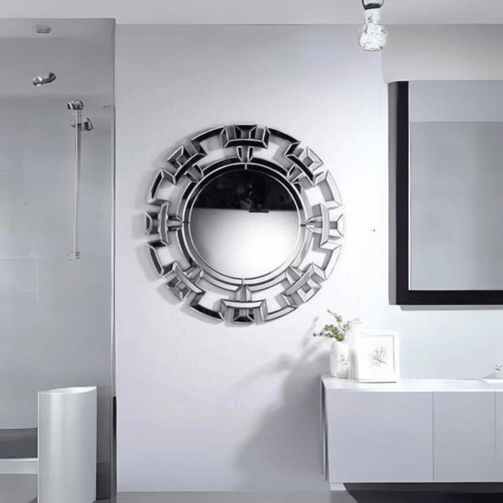 Round Mirror Silver Edge For Sitting Room SOLID FURNITURE LTD