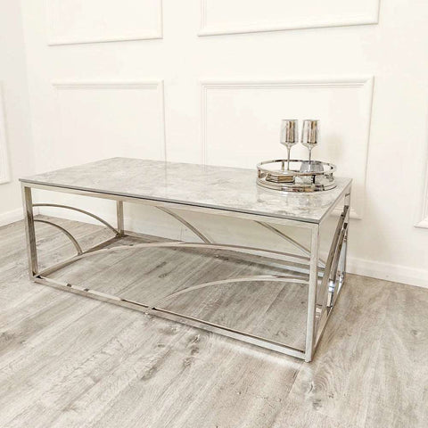 Stella Stone Top Chrome Frame Coffee Table Solid Furniture UK