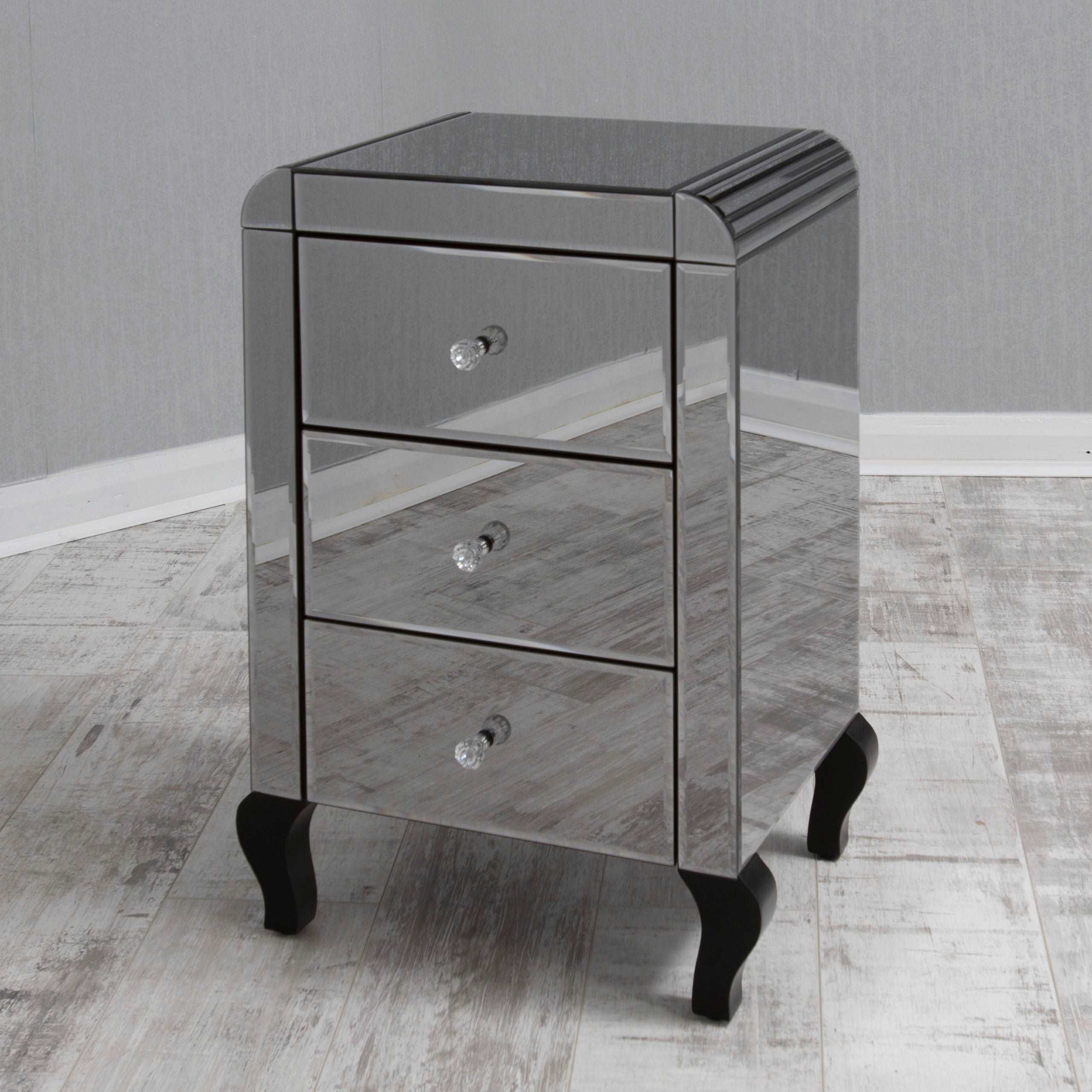 Smokey Mirrored 3 Drawer Bedside Table