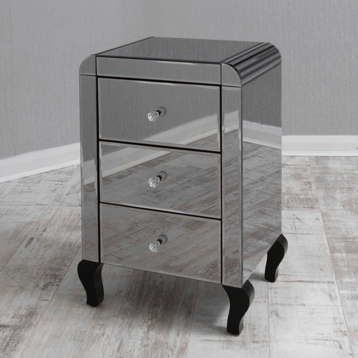Smokey Mirrored 3 Drawer Bedside Table
