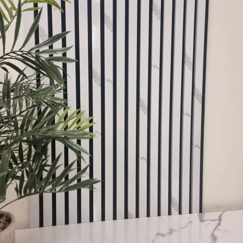 White Marble Acoustic Wood Slatted Wall Panels