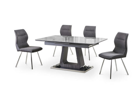 Zermatt 120cm Grey Ceramic Dining Table with 4 Grey Fabric Chairs - Modern UK Dining Set