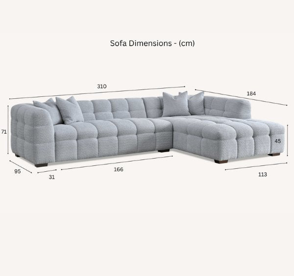 Aluxo Tribeca Corner Group in Pearl Boucle Fabric - SOLID FURNITURE LTD