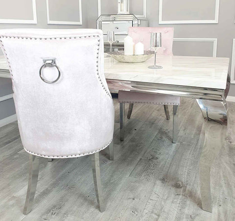 Duke Chrome Pink Velvet Dining Chairs SOLID FURNITURE