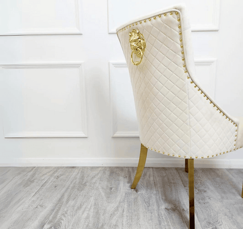 White Glass Louis Gold with Bentley Gold Cream Chairs SOLID FURNITURE