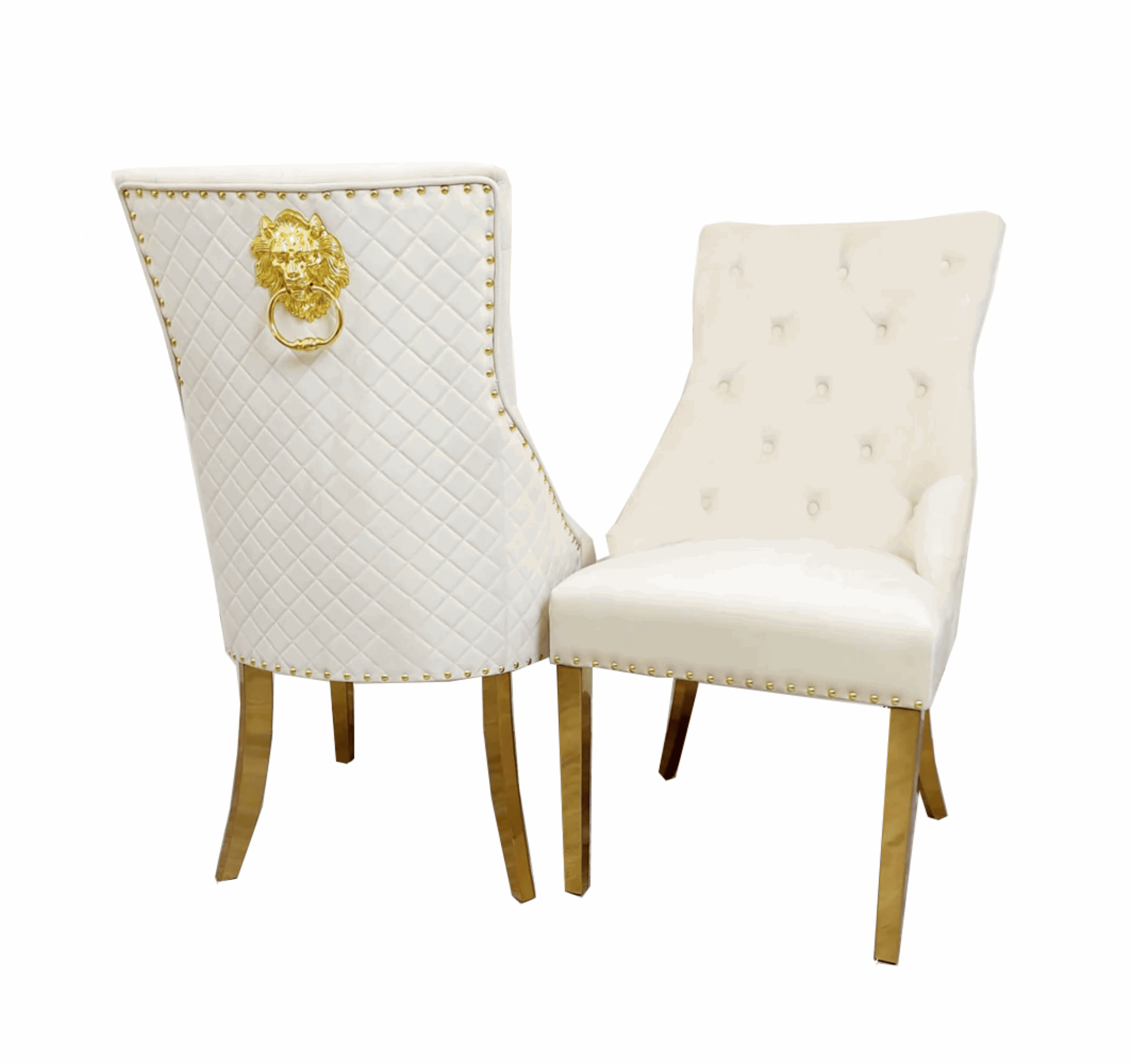 Louis Gold Round White Marble Dining Table with Cream Velvet Chairs