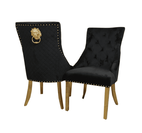 Bentley Gold Black Velvet Dining Chairs SOLID FURNITURE
