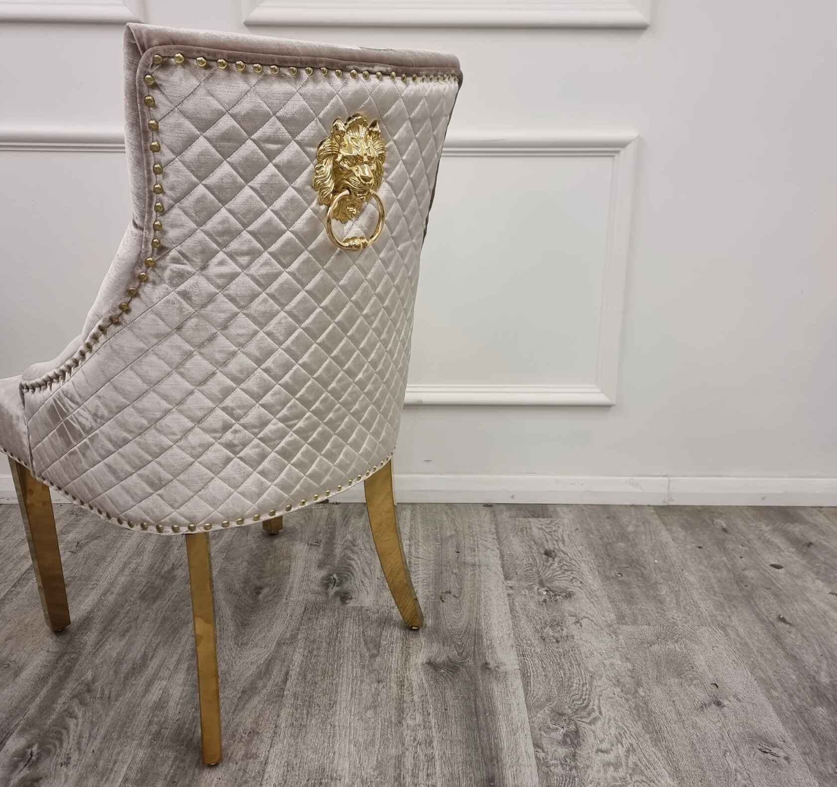 Bentley Gold Beige Velvet Dining Chairs SOLID FURNITURE